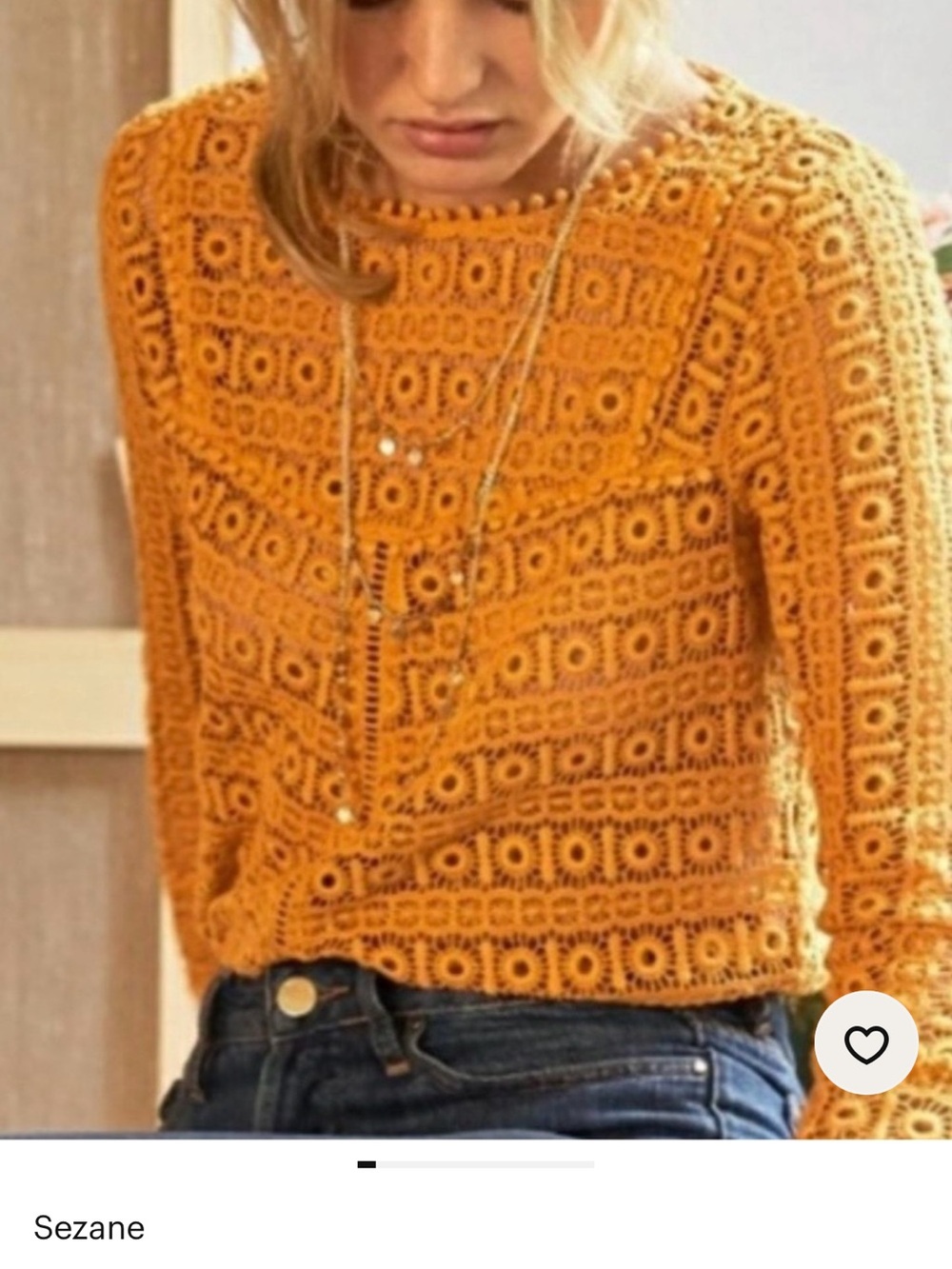 Sezane Golden Crochet Openwork Knit Top